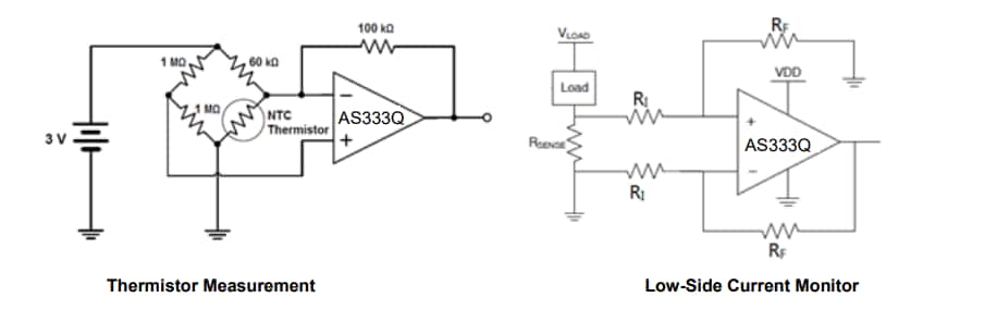 Schéma du circuit d'application - Diodes Incorporated Amplificateurs opérationnels CMOS micro-puissance automobiles AS333Qx